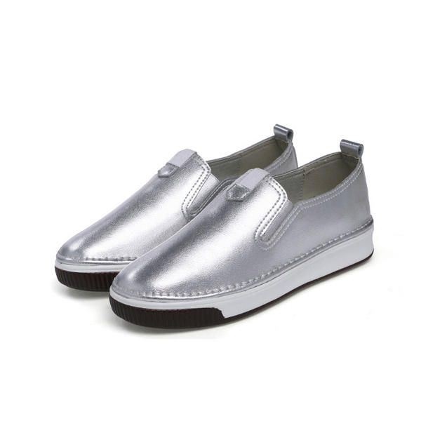 Buty Damskie Casual Outdoor Slip On Round Toe Skórzane Wygodne Płaskie Mokasyny