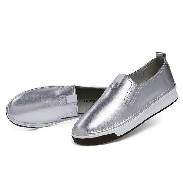 Buty Damskie Casual Outdoor Slip On Round Toe Skórzane Wygodne Płaskie Mokasyny