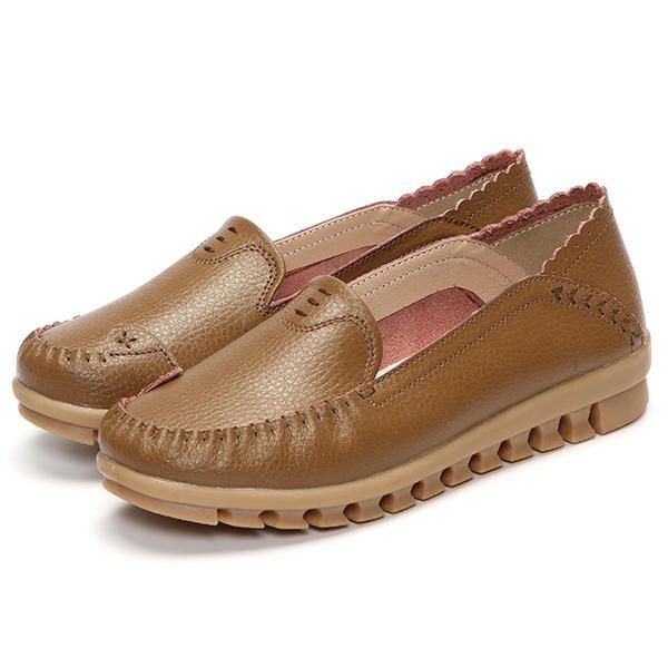 Damska Miękka Gumowa Podeszwa Okrągły Palec U Nogi Pure Color Slip On Flat Loafers