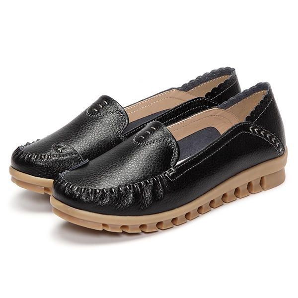 Damska Miękka Gumowa Podeszwa Okrągły Palec U Nogi Pure Color Slip On Flat Loafers