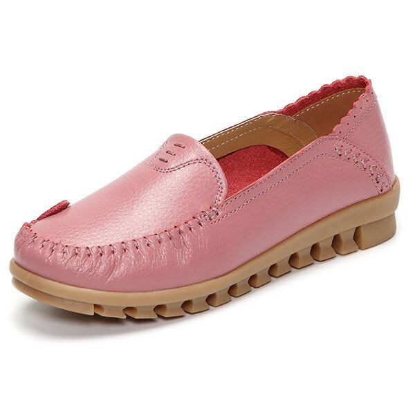 Damska Miękka Gumowa Podeszwa Okrągły Palec U Nogi Pure Color Slip On Flat Loafers