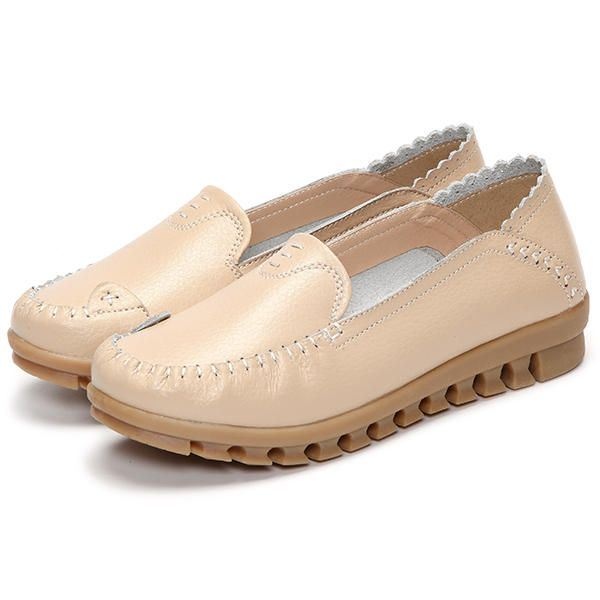 Damska Miękka Gumowa Podeszwa Okrągły Palec U Nogi Pure Color Slip On Flat Loafers