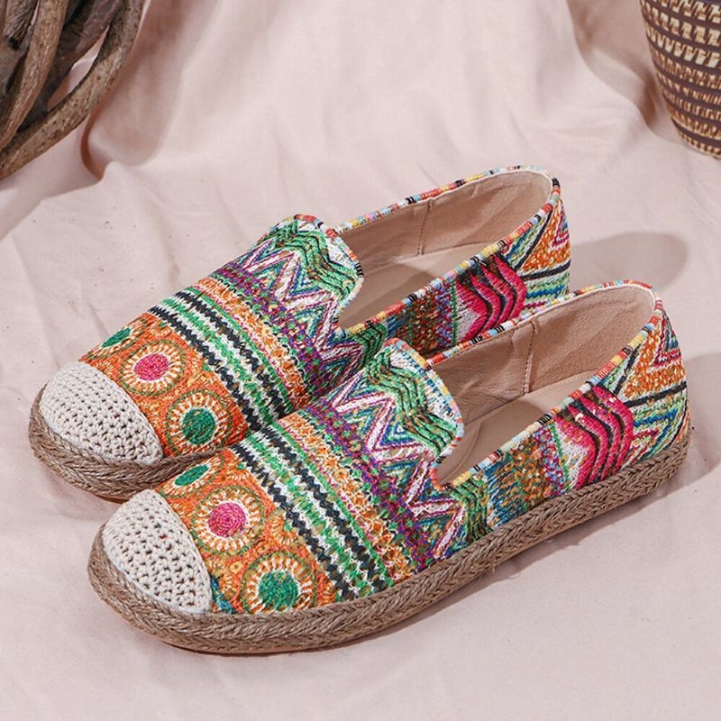 Damski Wzór W Stylu Boho Hollow Out Mesh Cloth Wygodny Poręczny Slip On Casual Espadrille Płaskie Buty