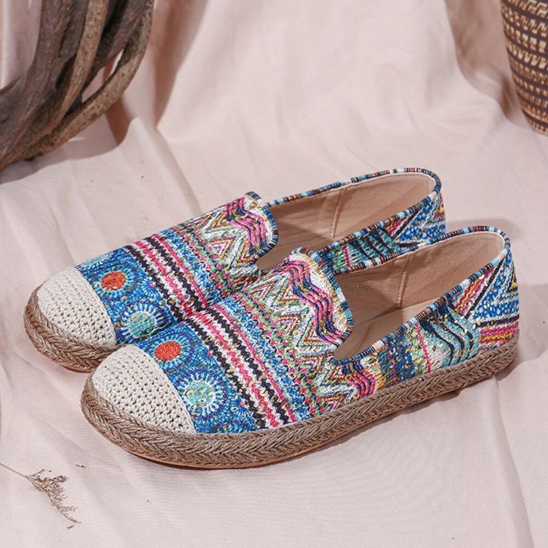 Damski Wzór W Stylu Boho Hollow Out Mesh Cloth Wygodny Poręczny Slip On Casual Espadrille Płaskie Buty