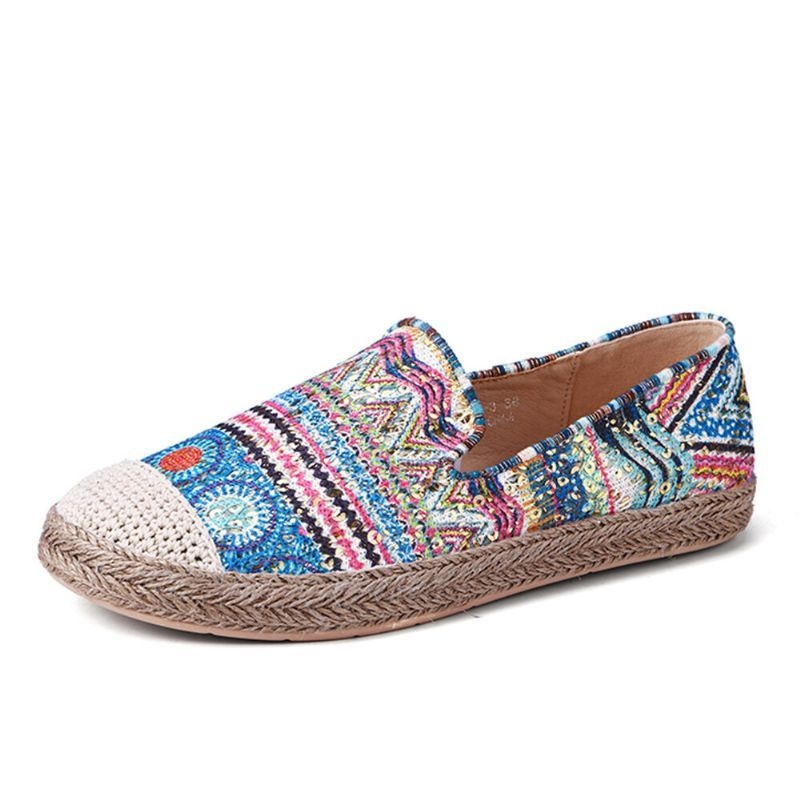 Damski Wzór W Stylu Boho Hollow Out Mesh Cloth Wygodny Poręczny Slip On Casual Espadrille Płaskie Buty