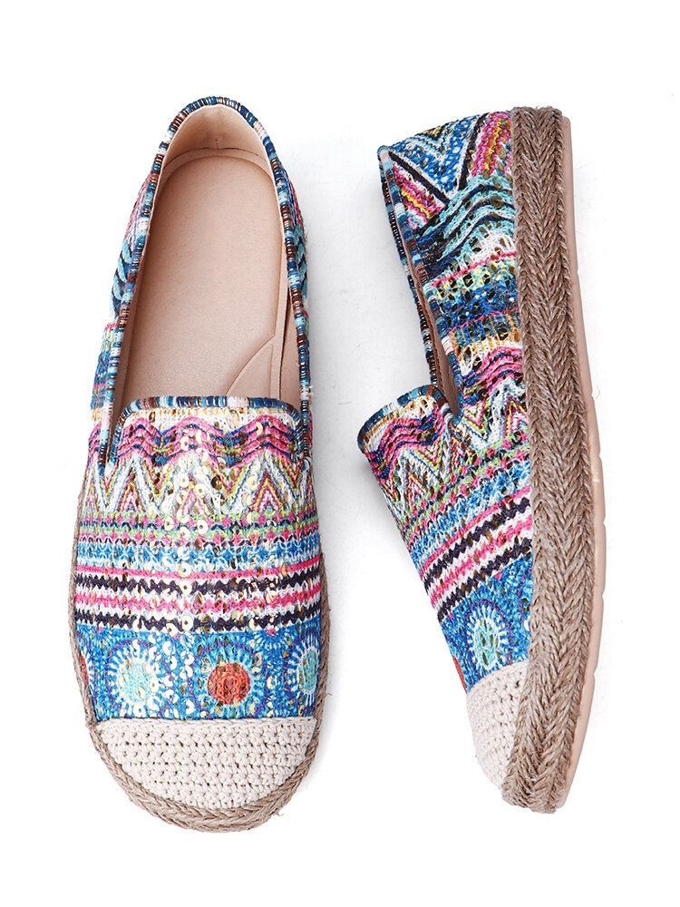 Damski Wzór W Stylu Boho Hollow Out Mesh Cloth Wygodny Poręczny Slip On Casual Espadrille Płaskie Buty