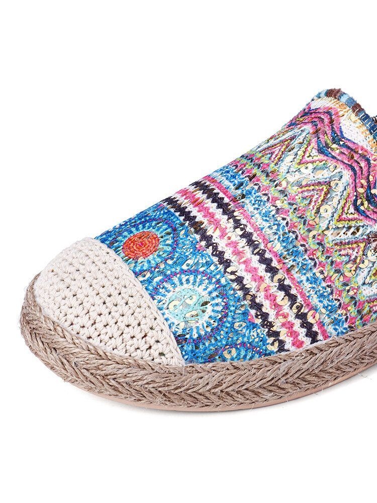 Damski Wzór W Stylu Boho Hollow Out Mesh Cloth Wygodny Poręczny Slip On Casual Espadrille Płaskie Buty