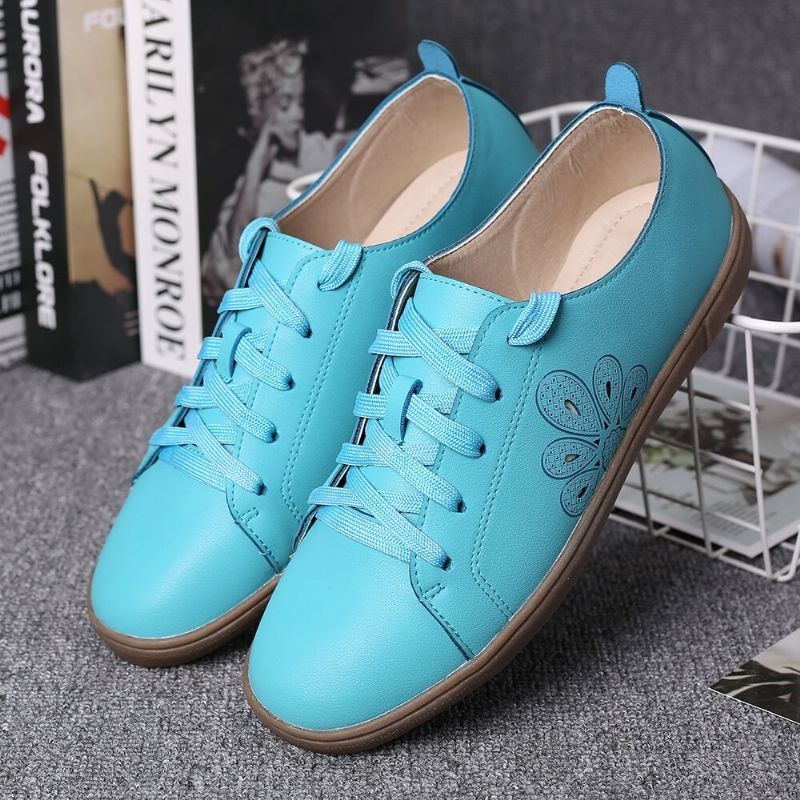 Damskie Buty Z Zamkniętymi Palcami Hollow Out Lace Up Casual Flat Shoes