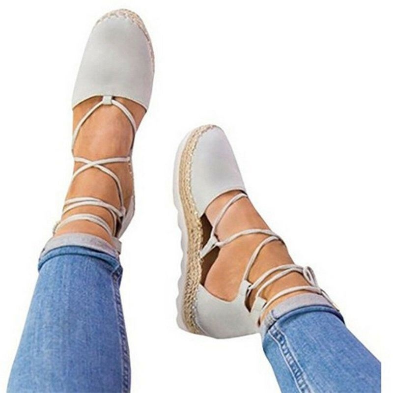 Damskie Espadryle Z Paskiem Plus Rozmiar Casual Solid Color Letnie Sandały Na Platformie