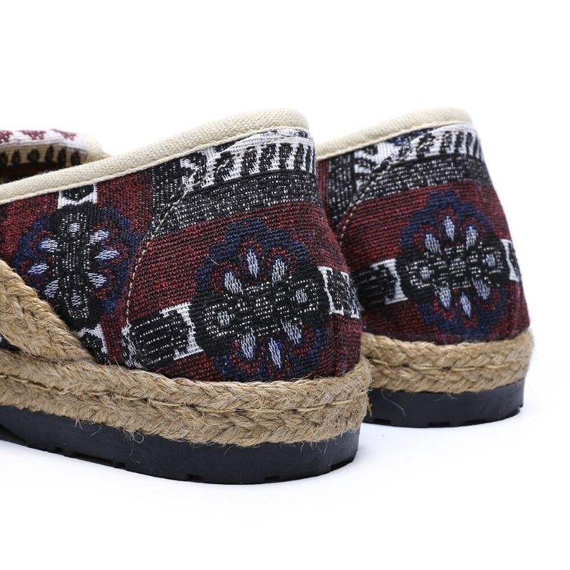 Damskie Lniane Słomkowe Wzór Casual Slip On Espadrille Płaskie Mokasyny