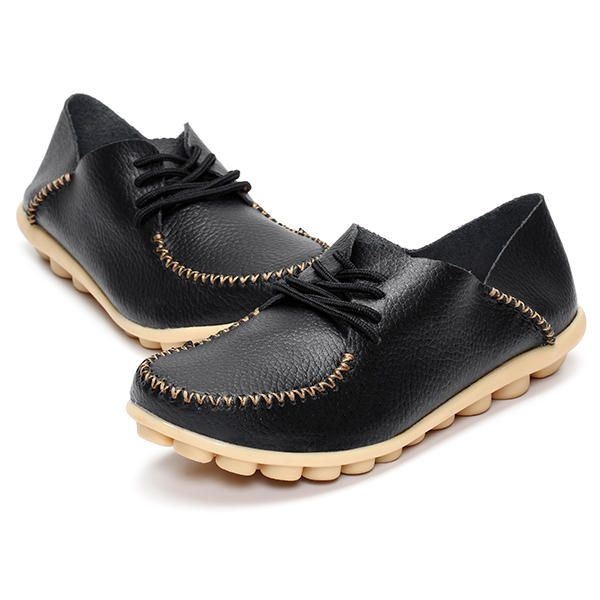 Damskie Płaskie Buty Outdoor Lace Up Round Toe Miękkie Wygodne Mokasyny Na Co Dzień