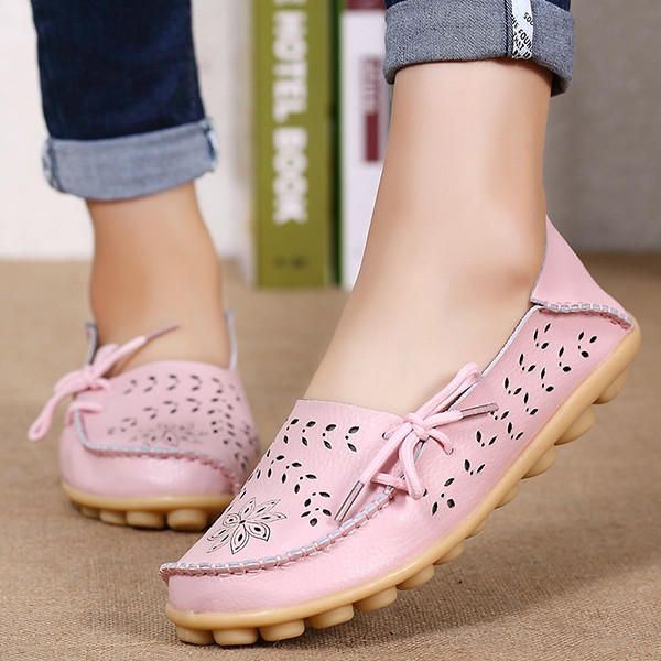 Duży Rozmiar Floral Hollow Out Wygodne Buty Casual Lace Up Women Mieszkania Buty