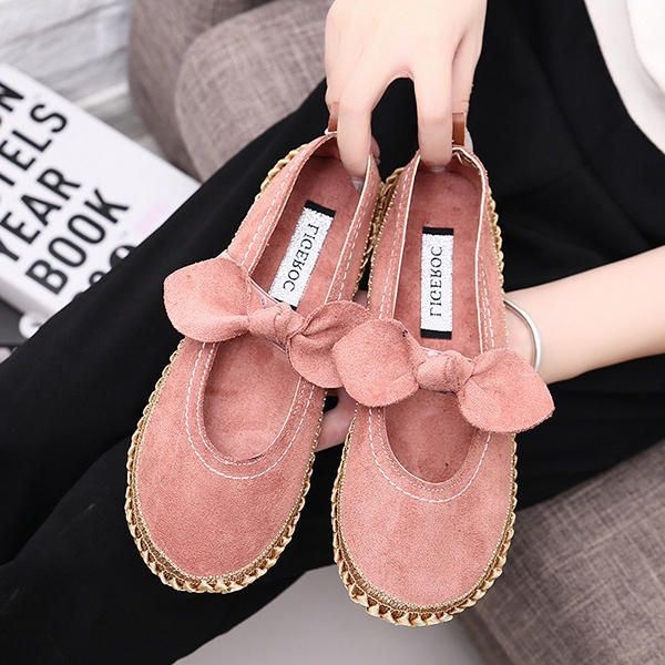 Kobiety Bowknot Round Toe Slip-on Suede Outdoor Flat Casual Shoes