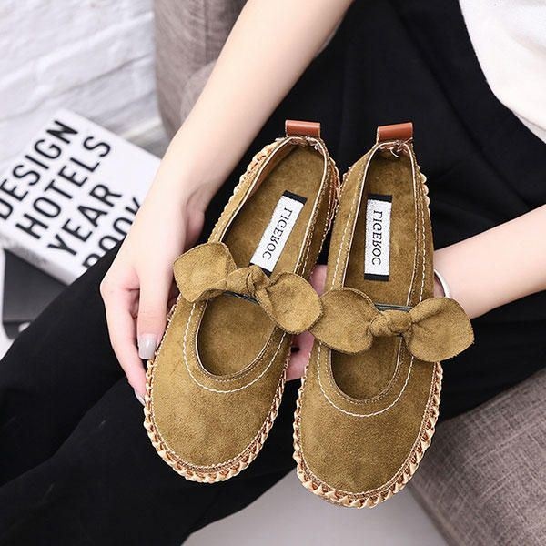 Kobiety Bowknot Round Toe Slip-on Suede Outdoor Flat Casual Shoes