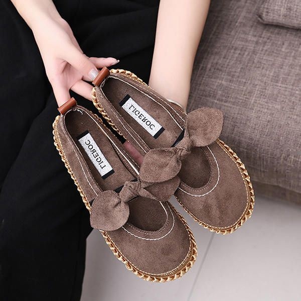 Kobiety Bowknot Round Toe Slip-on Suede Outdoor Flat Casual Shoes