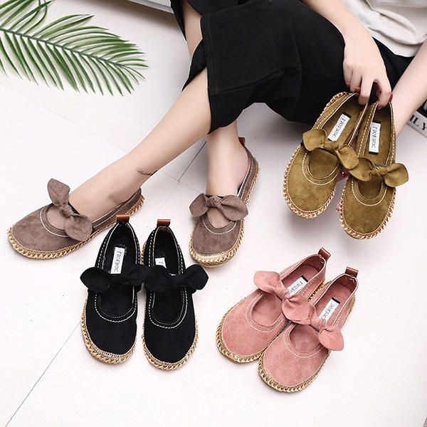 Kobiety Bowknot Round Toe Slip-on Suede Outdoor Flat Casual Shoes