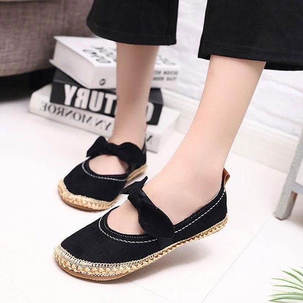 Kobiety Bowknot Round Toe Slip-on Suede Outdoor Flat Casual Shoes