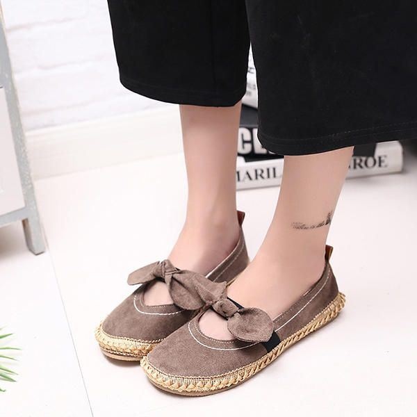 Kobiety Bowknot Round Toe Slip-on Suede Outdoor Flat Casual Shoes