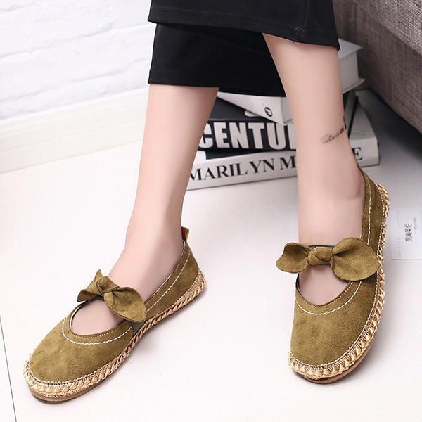 Kobiety Bowknot Round Toe Slip-on Suede Outdoor Flat Casual Shoes