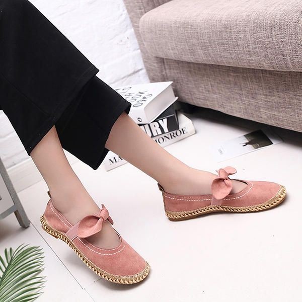 Kobiety Bowknot Round Toe Slip-on Suede Outdoor Flat Casual Shoes