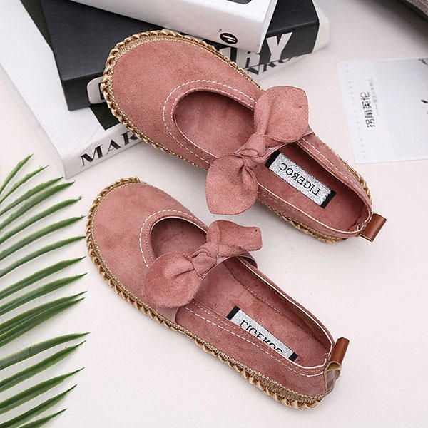 Kobiety Bowknot Round Toe Slip-on Suede Outdoor Flat Casual Shoes