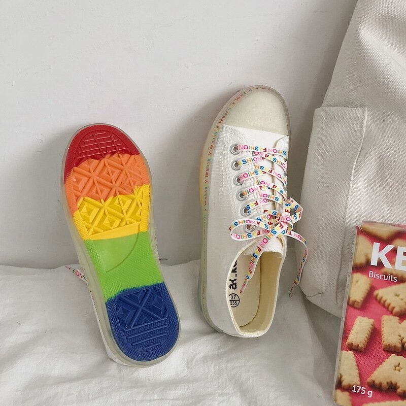 Kobiety Canvas Low Top Rainbow Sole Casual Student Flats