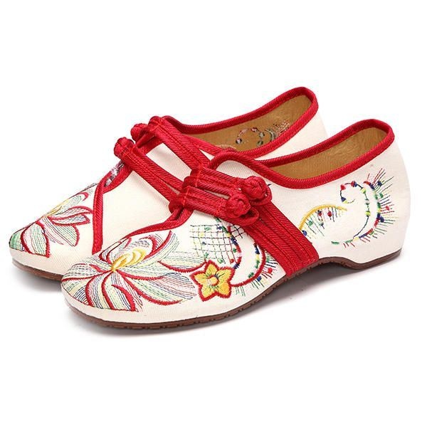 Kobiety Casual Haft Floral Slip On Płaskie Buty Na Świeżym Powietrzu