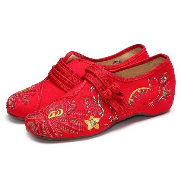 Kobiety Casual Haft Floral Slip On Płaskie Buty Na Świeżym Powietrzu