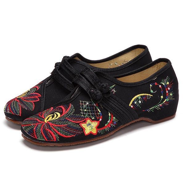 Kobiety Casual Haft Floral Slip On Płaskie Buty Na Świeżym Powietrzu