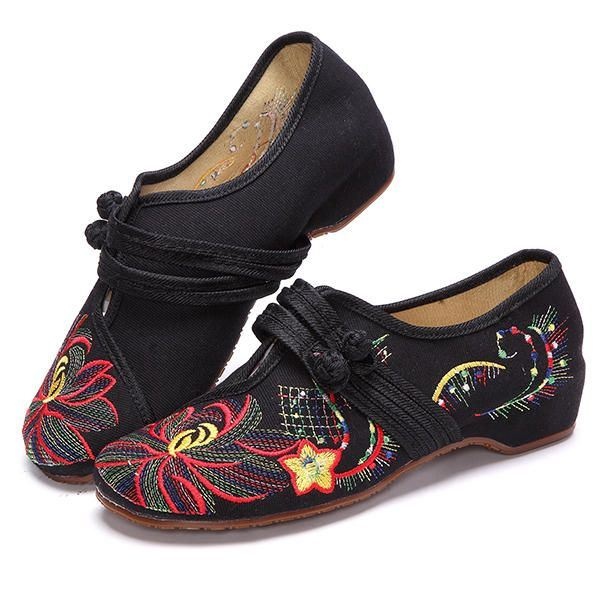 Kobiety Casual Haft Floral Slip On Płaskie Buty Na Świeżym Powietrzu