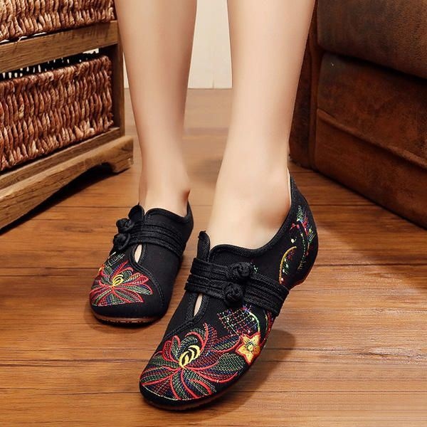 Kobiety Casual Haft Floral Slip On Płaskie Buty Na Świeżym Powietrzu