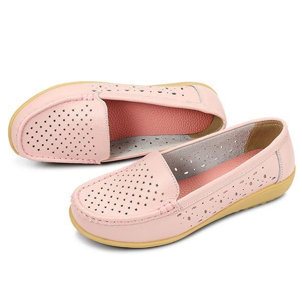 Kobiety Casual Hollow Out Miękkie Wygodne Letnie Buty Wsuwane Na Zewnątrz Mieszkania Loafer