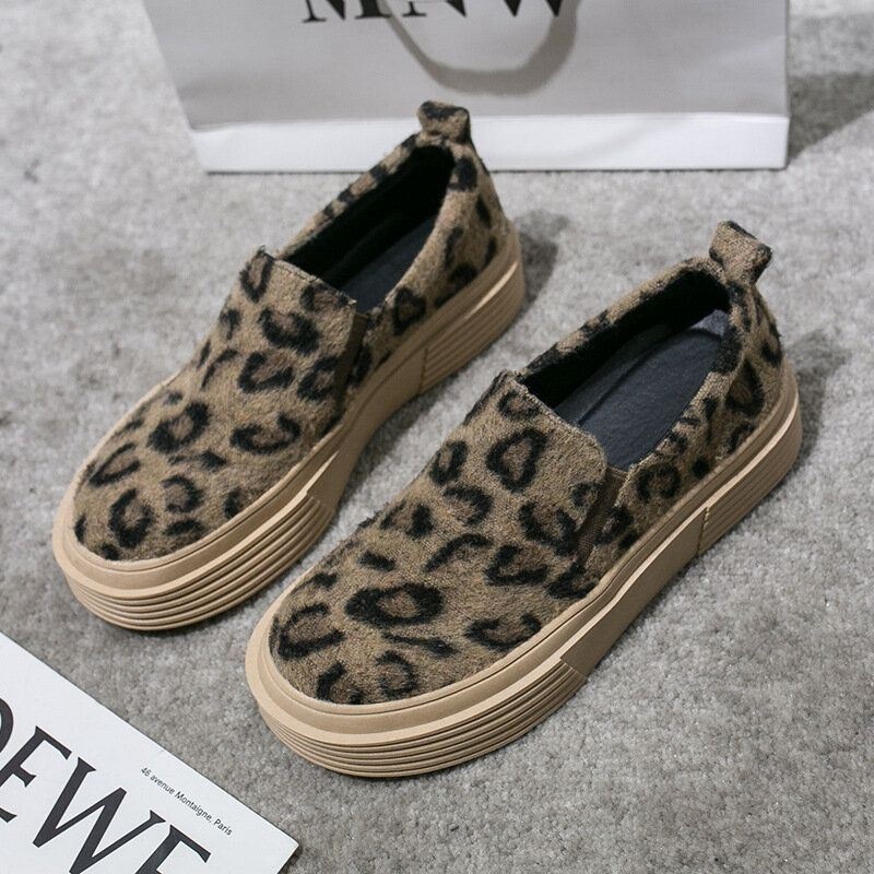 Kobiety Duży Rozmiar Leopard Suede Antypoślizgowe Wygodne Mieszkania Na Co Dzień