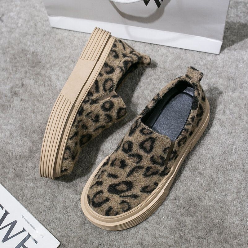 Kobiety Duży Rozmiar Leopard Suede Antypoślizgowe Wygodne Mieszkania Na Co Dzień