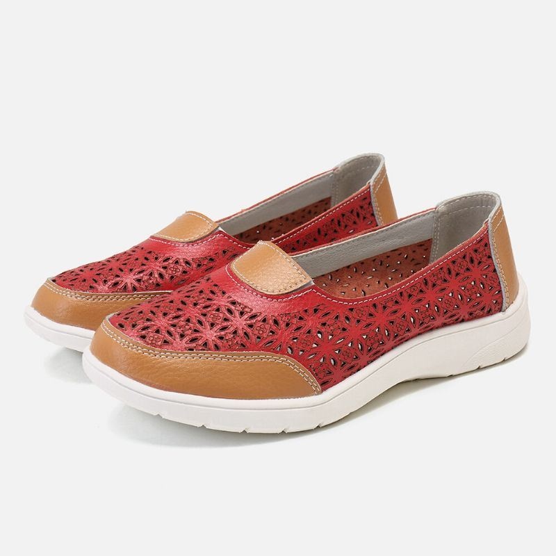 Kobiety Hollow Leather Slip On Jednolity Kolor Miękkiej Podeszwie Mieszkania