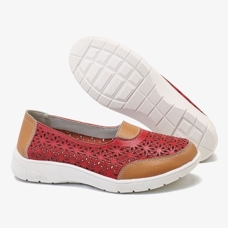 Kobiety Hollow Leather Slip On Jednolity Kolor Miękkiej Podeszwie Mieszkania