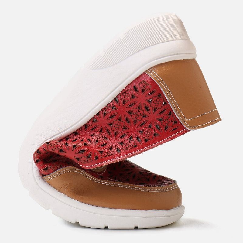 Kobiety Hollow Leather Slip On Jednolity Kolor Miękkiej Podeszwie Mieszkania