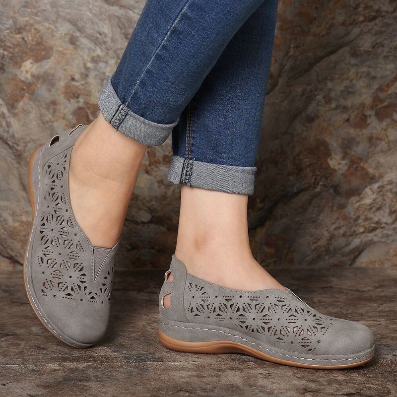 Kobiety Hollow Out Antypoślizgowa Wygodna Gumka Slip On Casual Flats