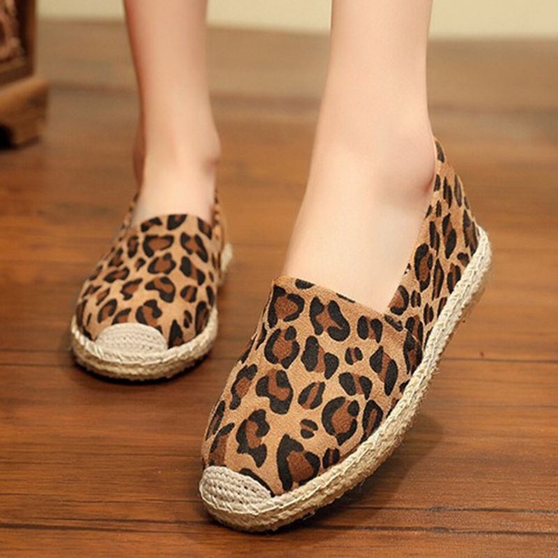 Kobiety Leopard Printing Wygodne Lekkie Na Co Dzień Slip On Espadrille Flats