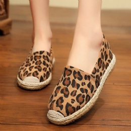 Kobiety Leopard Printing Wygodne Lekkie Na Co Dzień Slip On Espadrille Flats