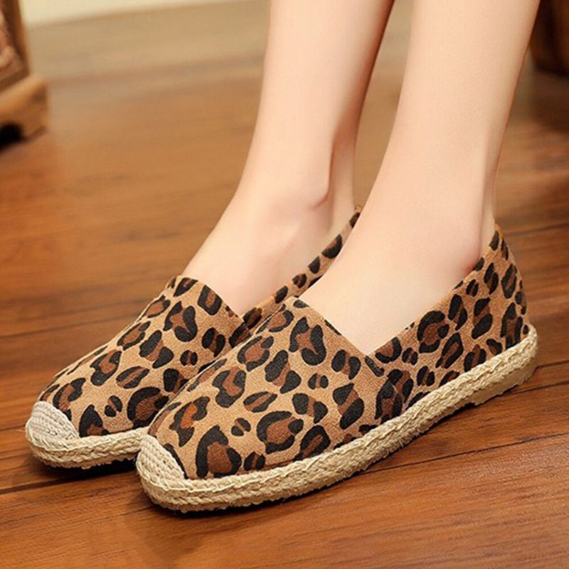 Kobiety Leopard Printing Wygodne Lekkie Na Co Dzień Slip On Espadrille Flats