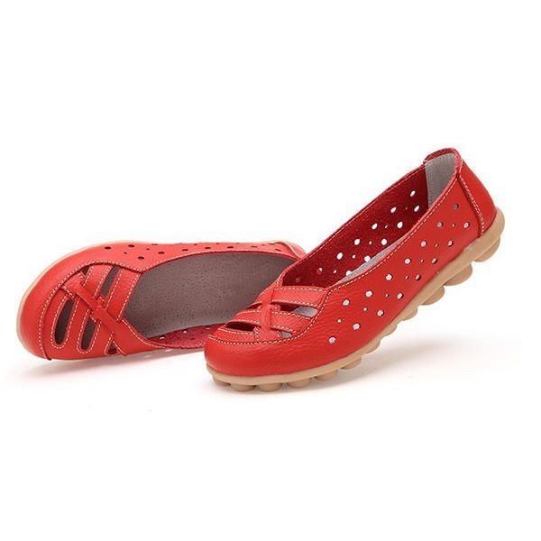 Kobiety Mieszkania Buty Wygodne Miękkie Slip On Hollow Out Skórzane Casual Płaskie Mokasyny