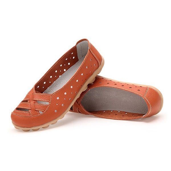 Kobiety Mieszkania Buty Wygodne Miękkie Slip On Hollow Out Skórzane Casual Płaskie Mokasyny