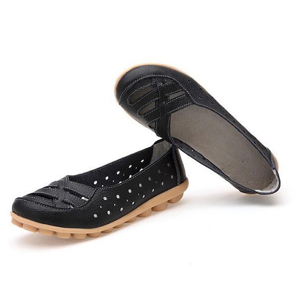 Kobiety Mieszkania Buty Wygodne Miękkie Slip On Hollow Out Skórzane Casual Płaskie Mokasyny