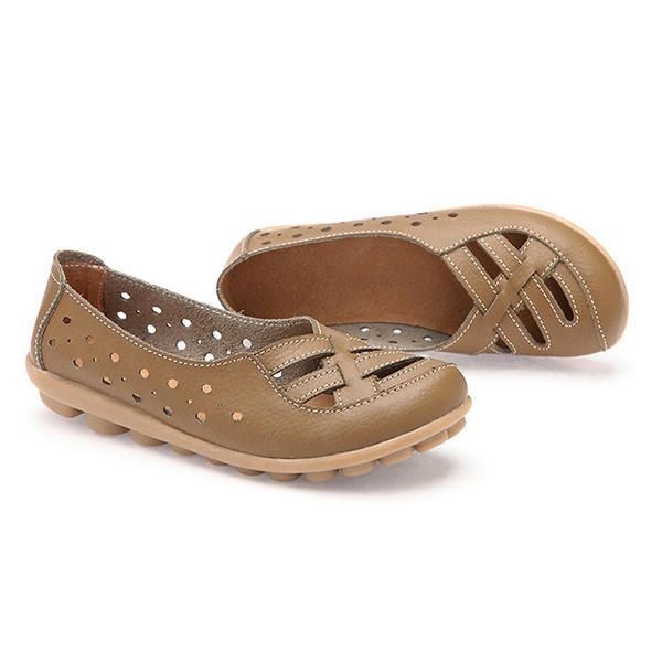 Kobiety Mieszkania Buty Wygodne Miękkie Slip On Hollow Out Skórzane Casual Płaskie Mokasyny