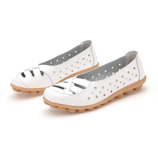 Kobiety Mieszkania Buty Wygodne Miękkie Slip On Hollow Out Skórzane Casual Płaskie Mokasyny