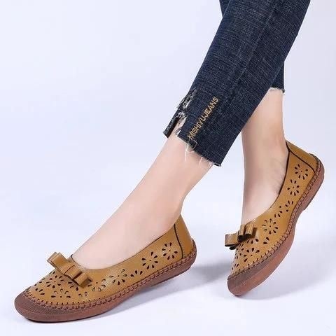 Kobiety Plus Size Prawdziwa Skóra Oddychająca Hollow Out Slip On Casual Flat Loafers