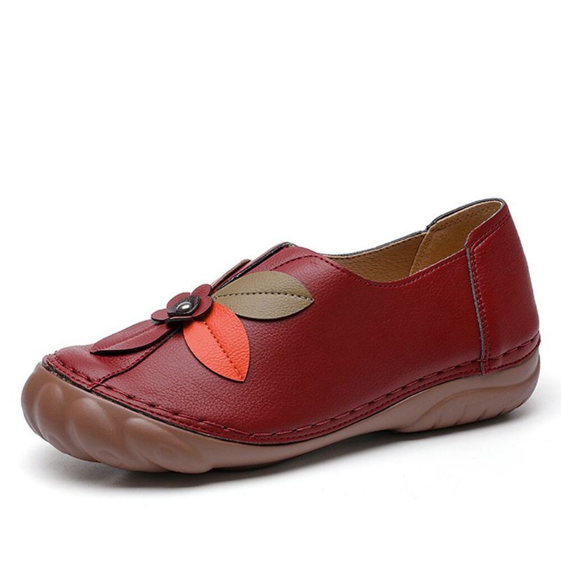 Kobiety Retro Kwiatowe Szwy Wygodne Okrągłe Toe Slip On Płaskie Mokasyny