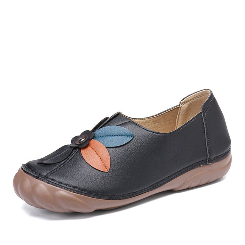 Kobiety Retro Kwiatowe Szwy Wygodne Okrągłe Toe Slip On Płaskie Mokasyny