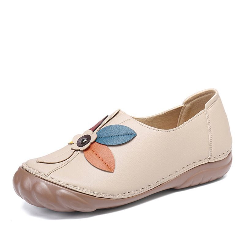 Kobiety Retro Kwiatowe Szwy Wygodne Okrągłe Toe Slip On Płaskie Mokasyny